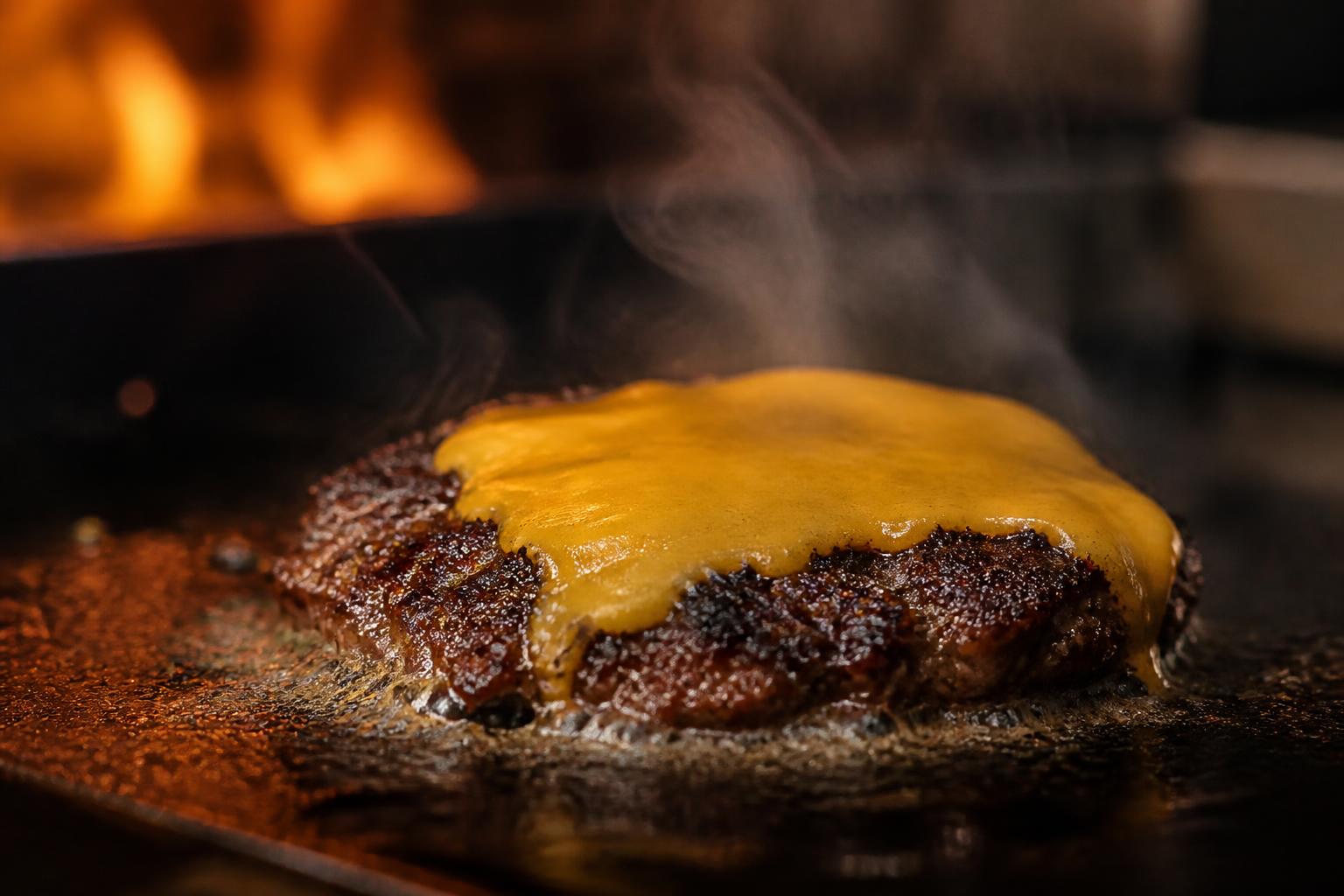 Patty smash con cheddar sulla piastra rovente